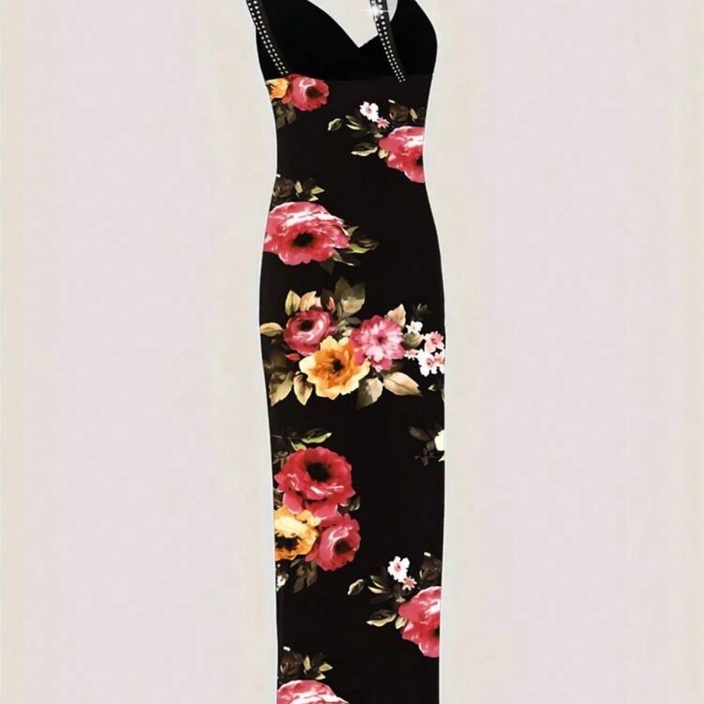 Floral Black Dress size XL NEW - Picture 3 of 3